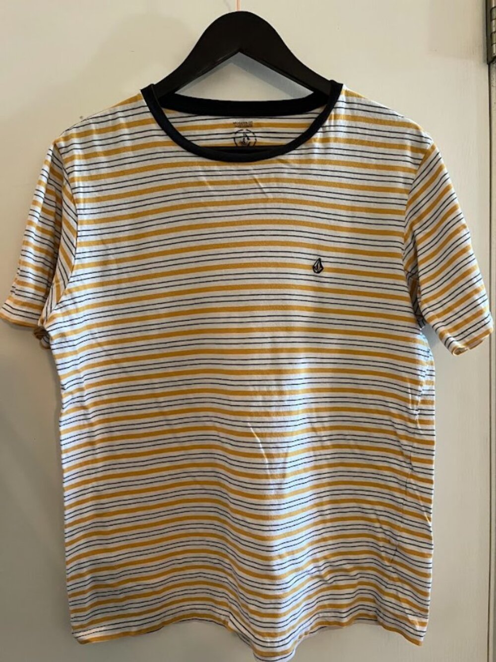 Volcom Modern Fit Striped Ringer Tee Men's M Yellow White Navy